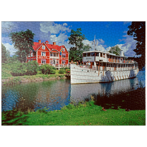 puzzleplate Göta Hotel on the Göta Canal with the cabin ship Diana, Borensberg, Östergötland, Sweden 1000 Jigsaw Puzzle