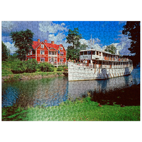 puzzleplate Göta Hotel on the Göta Canal with the cabin ship Diana, Borensberg, Östergötland, Sweden 500 Jigsaw Puzzle