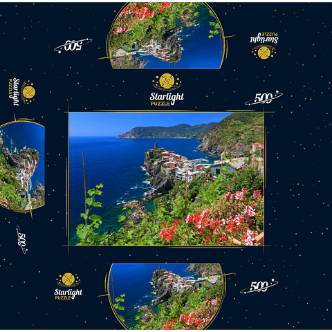 Coastal landscape with view of Vernazza, Italian Riviera, Cinque Terre, Liguria, Italy 500 Jigsaw Puzzle box 3D Modell