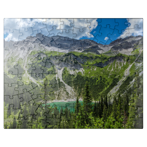 puzzleplate Soiernseen (1552m) with Soiernspitze (2257m), Krün, Upper Bavaria, Bavaria, Germany 100 Jigsaw Puzzle