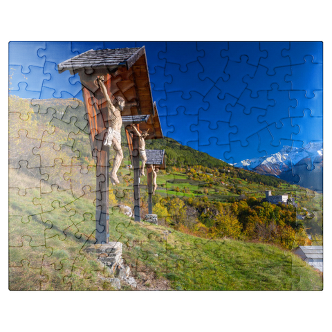 puzzleplate Churburg against Stilfser Joch National Park, Schluderns, Vinschgau, Trentino-South Tyrol, Italy 100 Jigsaw Puzzle