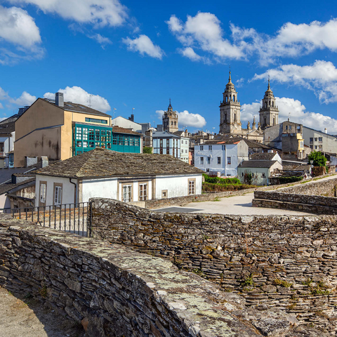 Roman city wall of Lugo with the Cathedral of Santa Maria, Camino de Santiago 1000 Jigsaw Puzzle 3D Modell