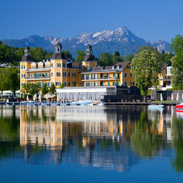 Schlosshotel am See against Mittagskogel (2143m), Velden, Wörther See, Carinthia, Austria 100 Jigsaw Puzzle 3D Modell