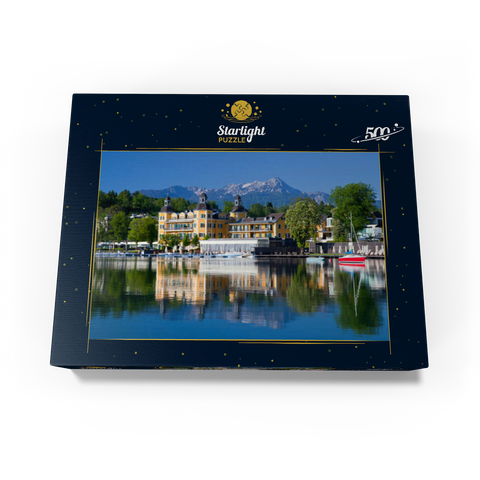 Schlosshotel am See against Mittagskogel (2143m), Velden, Wörther See, Carinthia, Austria 500 Jigsaw Puzzle box view1