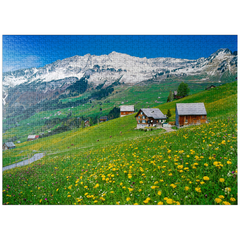 puzzleplate Farms against Mattstock (1936m), Amden, Canton St. Gallen, Switzerland 1000 Jigsaw Puzzle