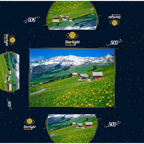 Farms against Mattstock (1936m), Amden, Canton St. Gallen, Switzerland 500 Jigsaw Puzzle box 3D Modell