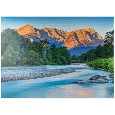 puzzleplate Loisach with view to Zugspitzgruppe (2962m) near Burgrain in morning light 1000 Jigsaw Puzzle