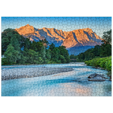puzzleplate Loisach with view to Zugspitzgruppe (2962m) near Burgrain in morning light 500 Jigsaw Puzzle