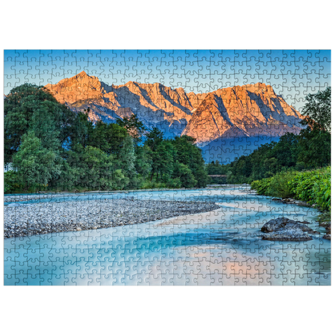 puzzleplate Loisach with view to Zugspitzgruppe (2962m) near Burgrain in morning light 500 Jigsaw Puzzle