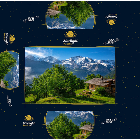 Isenfluh, hamlet Sulwald (1520m) hut against Eiger (3970m), Mönch (4107m) and Jungfrau (4158m) 100 Jigsaw Puzzle box 3D Modell