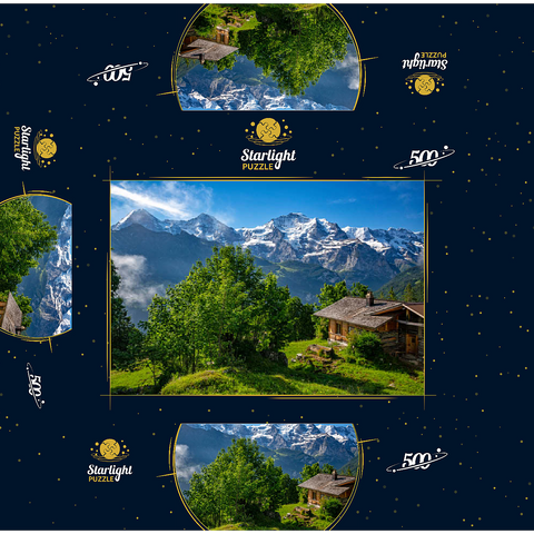 Isenfluh, hamlet Sulwald (1520m) hut against Eiger (3970m), Mönch (4107m) and Jungfrau (4158m) 500 Jigsaw Puzzle box 3D Modell