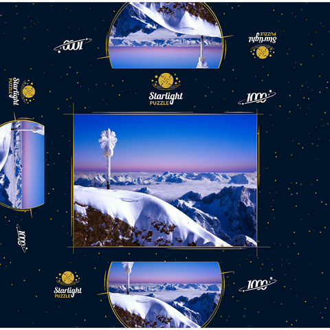 Zugspitze summit cross against Bavarian and Austrian Alps, Upper Bavaria, Bavaria, Germany 1000 Jigsaw Puzzle box 3D Modell