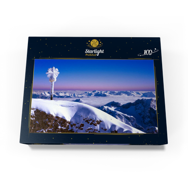 Zugspitze summit cross against Bavarian and Austrian Alps, Upper Bavaria, Bavaria, Germany 100 Jigsaw Puzzle box view1