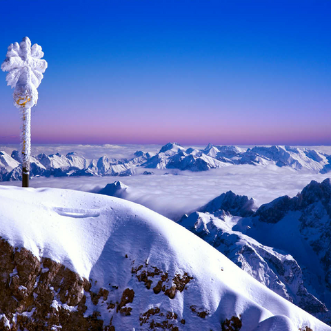 Zugspitze summit cross against Bavarian and Austrian Alps, Upper Bavaria, Bavaria, Germany 100 Jigsaw Puzzle 3D Modell