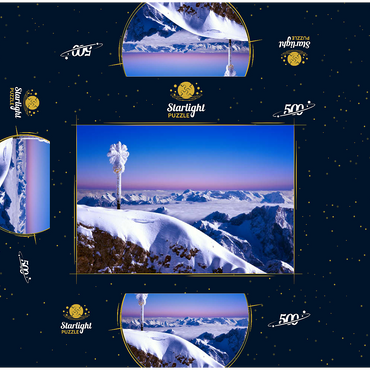 Zugspitze summit cross against Bavarian and Austrian Alps, Upper Bavaria, Bavaria, Germany 500 Jigsaw Puzzle box 3D Modell