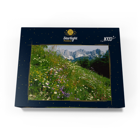 Flower meadow with view to Wilder Kaiser, Tyrol, Austria 1000 Jigsaw Puzzle box view1