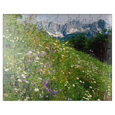 puzzleplate Flower meadow with view to Wilder Kaiser, Tyrol, Austria 100 Jigsaw Puzzle