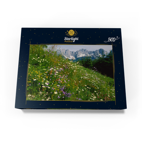 Flower meadow with view to Wilder Kaiser, Tyrol, Austria 500 Jigsaw Puzzle box view1