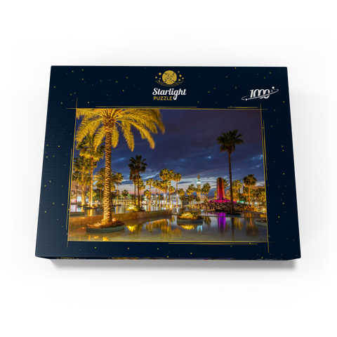 Fountain with palm trees in the evening, Aqaba, Gulf of Aqaba, Jordan 1000 Jigsaw Puzzle box view1