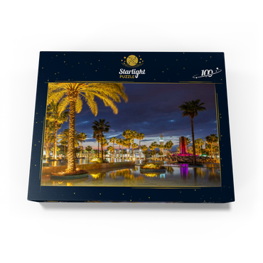 Fountain with palm trees in the evening, Aqaba, Gulf of Aqaba, Jordan 100 Jigsaw Puzzle box view1