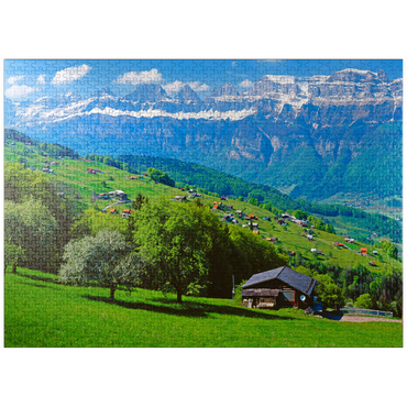 puzzleplate Flumserberg with view to the Churfirsten (2306m), Canton St. Gallen, Switzerland 1000 Jigsaw Puzzle