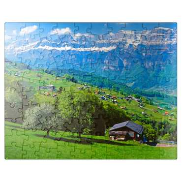 puzzleplate Flumserberg with view to the Churfirsten (2306m), Canton St. Gallen, Switzerland 100 Jigsaw Puzzle