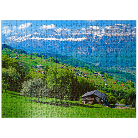 puzzleplate Flumserberg with view to the Churfirsten (2306m), Canton St. Gallen, Switzerland 500 Jigsaw Puzzle
