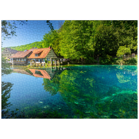 puzzleplate Mill at the Blautopf, a karst spring in Blaubeuren, Alb-Donau district 1000 Jigsaw Puzzle