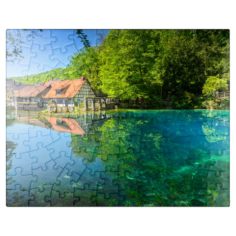 puzzleplate Mill at the Blautopf, a karst spring in Blaubeuren, Alb-Donau district 100 Jigsaw Puzzle