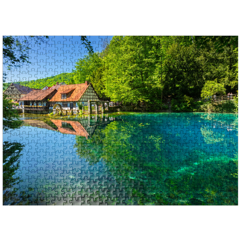 puzzleplate Mill at the Blautopf, a karst spring in Blaubeuren, Alb-Donau district 500 Jigsaw Puzzle