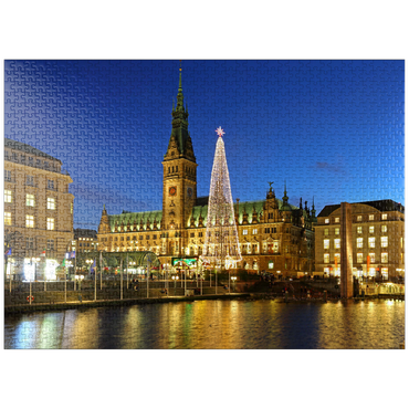 puzzleplate Small Alster with Christmas tree and city hall, Hamburg, Germany 1000 Jigsaw Puzzle