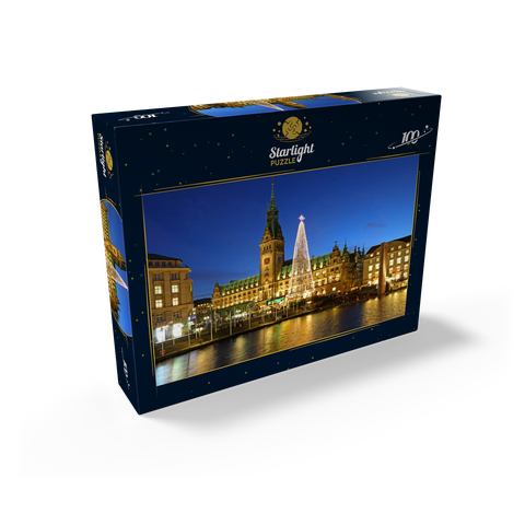 Small Alster with Christmas tree and city hall, Hamburg, Germany 100 Jigsaw Puzzle box view1