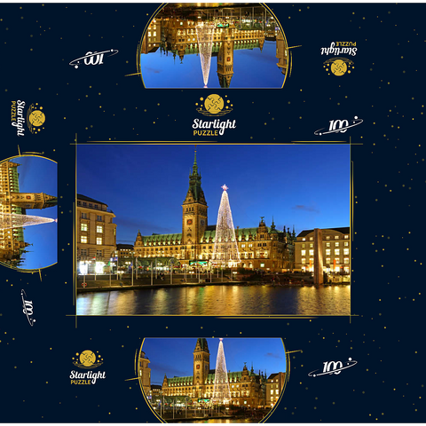Small Alster with Christmas tree and city hall, Hamburg, Germany 100 Jigsaw Puzzle box 3D Modell