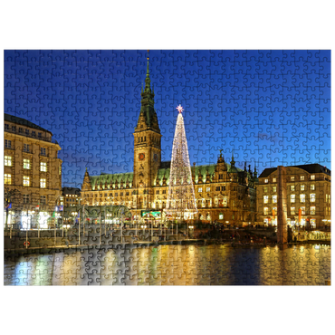 puzzleplate Small Alster with Christmas tree and city hall, Hamburg, Germany 500 Jigsaw Puzzle