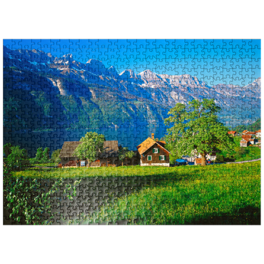puzzleplate View over Lake Walen to the Churfirsten (2306m), Quarten, Canton St. Gallen, Switzerland 500 Jigsaw Puzzle