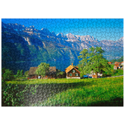 puzzleplate View over Lake Walen to the Churfirsten (2306m), Quarten, Canton St. Gallen, Switzerland 500 Jigsaw Puzzle