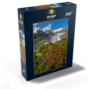 Alpine rose blossom, Great Aletsch Glacier against Wannenhorn (3906m) 1000 Jigsaw Puzzle box view1