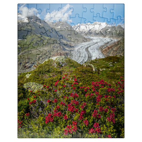 puzzleplate Alpine rose blossom, Great Aletsch Glacier against Wannenhorn (3906m) 100 Jigsaw Puzzle
