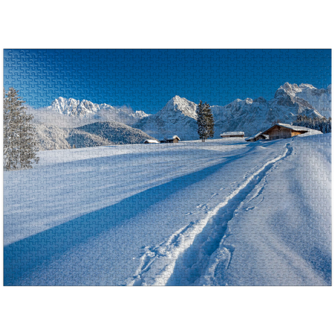 puzzleplate Hump meadows near Mittenwald against Wörner (2474m) and Karwendel mountains 1000 Jigsaw Puzzle
