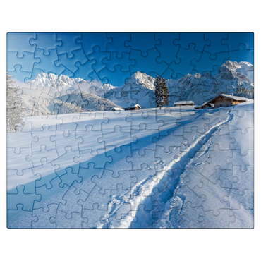 puzzleplate Hump meadows near Mittenwald against Wörner (2474m) and Karwendel mountains 100 Jigsaw Puzzle