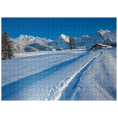 puzzleplate Hump meadows near Mittenwald against Wörner (2474m) and Karwendel mountains 500 Jigsaw Puzzle