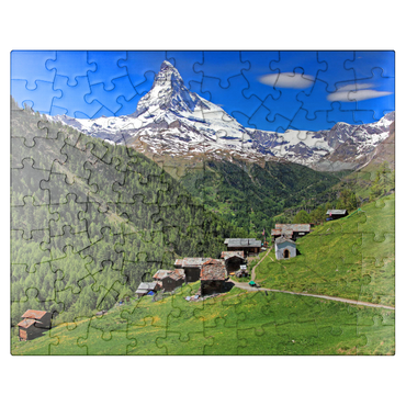 puzzleplate Hamlet Findeln against Matterhorn (4478m), Zermatt, Canton Valais, Switzerland 100 Jigsaw Puzzle
