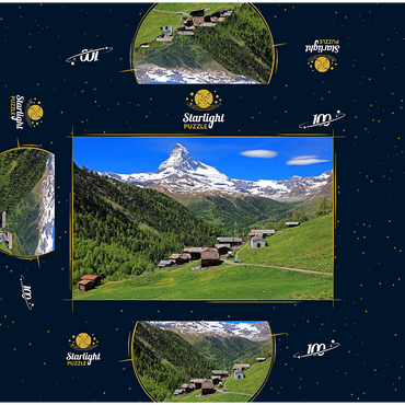 Hamlet Findeln against Matterhorn (4478m), Zermatt, Canton Valais, Switzerland 100 Jigsaw Puzzle box 3D Modell