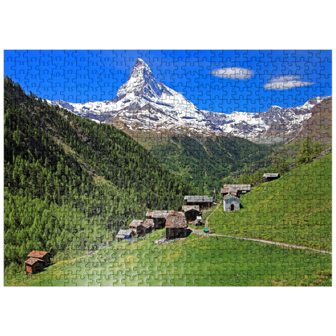 puzzleplate Hamlet Findeln against Matterhorn (4478m), Zermatt, Canton Valais, Switzerland 500 Jigsaw Puzzle