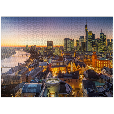 puzzleplate View from the Kaiserdom over the Neue Altstadt to the Römer with the Paulskirche on an evening in December 1000 Jigsaw Puzzle