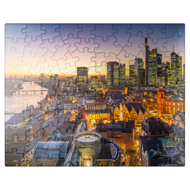 puzzleplate View from the Kaiserdom over the Neue Altstadt to the Römer with the Paulskirche on an evening in December 100 Jigsaw Puzzle