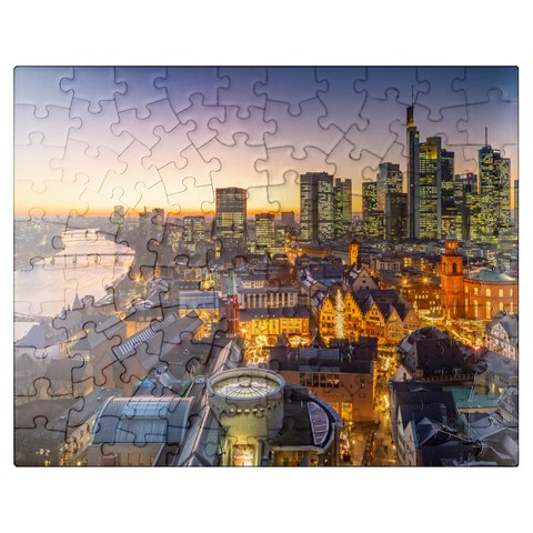 puzzleplate View from the Kaiserdom over the Neue Altstadt to the Römer with the Paulskirche on an evening in December 100 Jigsaw Puzzle
