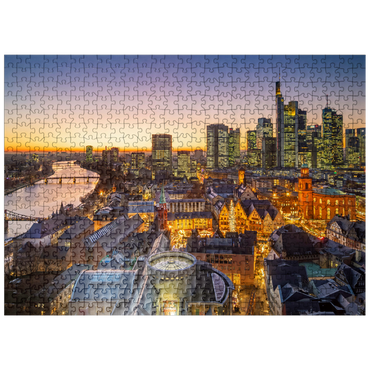 puzzleplate View from the Kaiserdom over the Neue Altstadt to the Römer with the Paulskirche on an evening in December 500 Jigsaw Puzzle