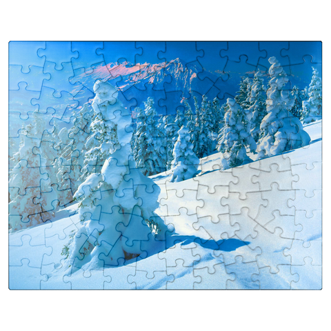 puzzleplate Snowy firs at Niederhorn (1963m) with view to Niesen (2362m) 100 Jigsaw Puzzle