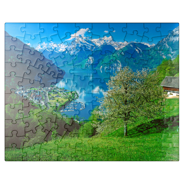 puzzleplate View of the village on the lake against Gitschen and Urirotstock 100 Jigsaw Puzzle